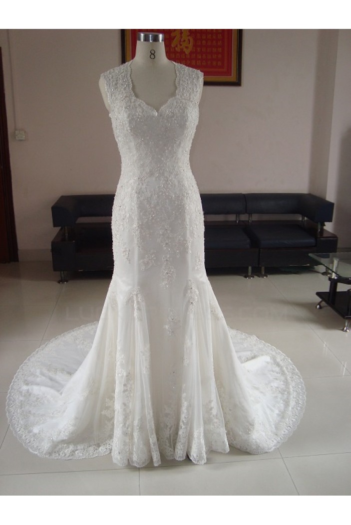 Trumpet/Mermaid V-neck Court Train Lace Bridal Wedding Dresses WD010065
