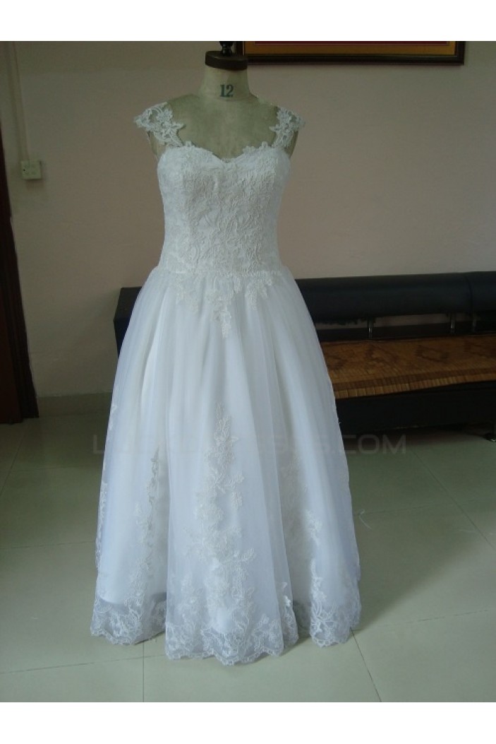 A-line Floor Length Lace Straps Sleeves Bridal Wedding Dresses WD010083