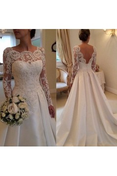 A-Line Long Sleeves Lace Bridal Wedding Dresses WD010092