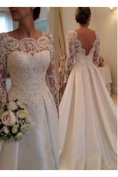 A-Line Long Sleeves Lace Bridal Wedding Dresses WD010092