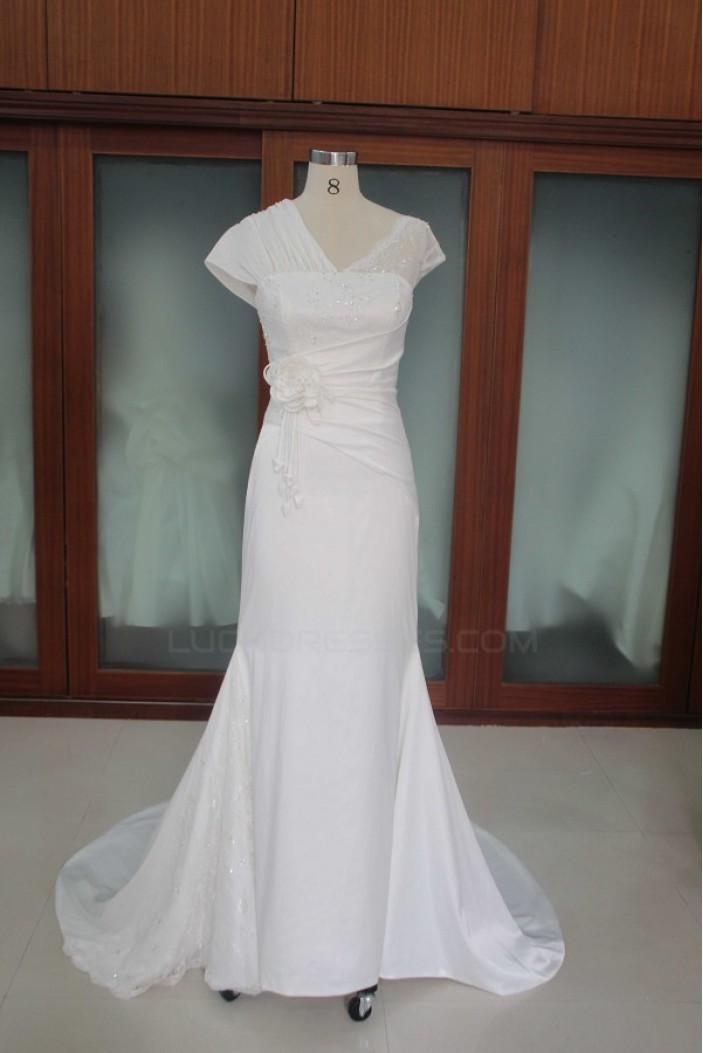 Sheath/Column Court Train Bridal Wedding Dresses WD010097