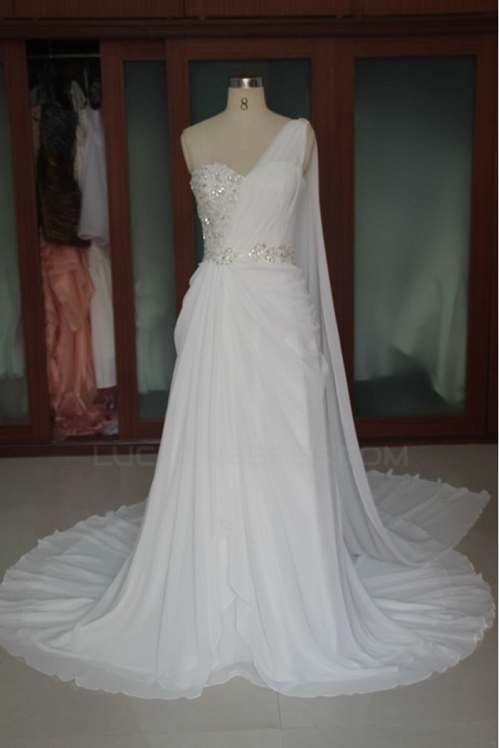 Sheath/Column One Shoulder Beaded Bridal Wedding Dresses WD010101
