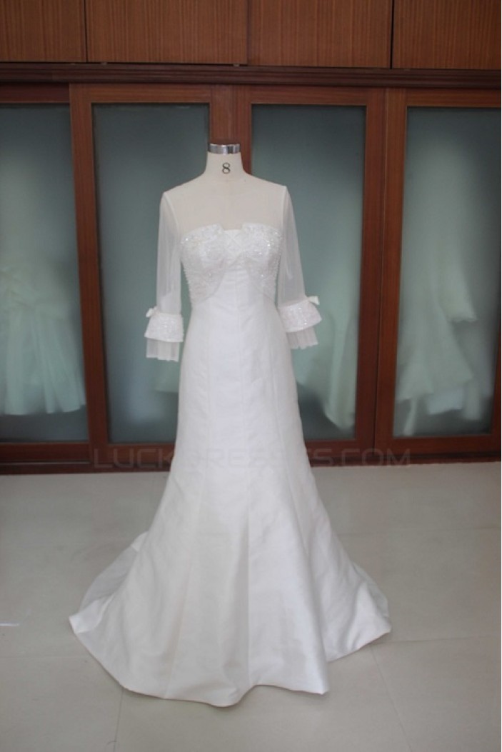 Trumpet/Mermaid 3/4 Sleeves Beaded Bridal Wedding Dresses WD010118