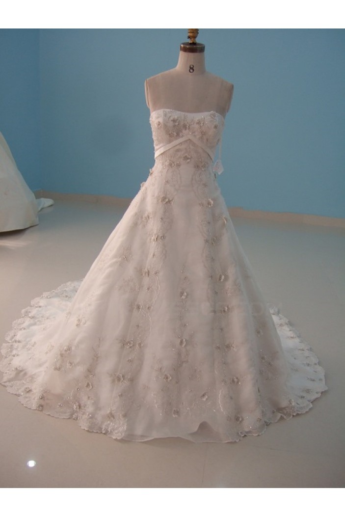 A-line Strapless Chapel Train Bridal Wedding Dresses WD010122