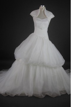 Ball Gown Strapless Chapel Train Bridal Wedding Dresses with A Lace Jacket WD010137