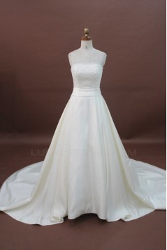 A-line Strapless Chapel Train Beaded Bridal Wedding Dresses WD010170