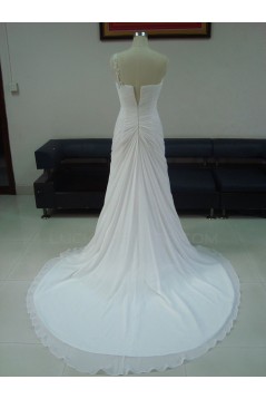 Sheath/Column One Shoulder Sweep Train Bridal Wedding Dresses WD010213