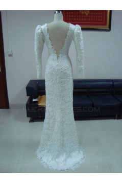 Trumpet/Mermaid Long Sleeves V-neck Low V-back Lace Bridal Wedding Dresses WD010214