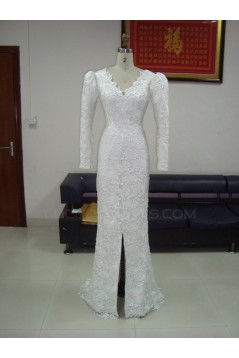 Trumpet/Mermaid Long Sleeves V-neck Low V-back Lace Bridal Wedding Dresses WD010214