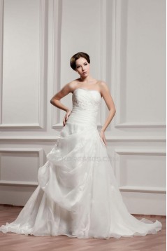 A-line Strapless Court Train Bridal Wedding Dress WD010230