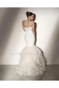 Trumpet/Mermaid Halter Court Train Lace Bridal Wedding Dress WD010234