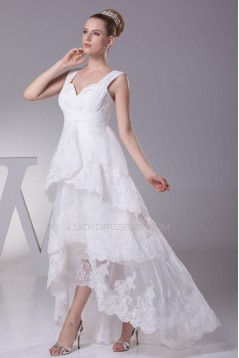 High Low Straps Applique Bridal Wedding Dress WD010249