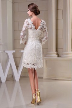 Short 3/4 Sleeves V-back Bridal Wedding Dress WD010251
