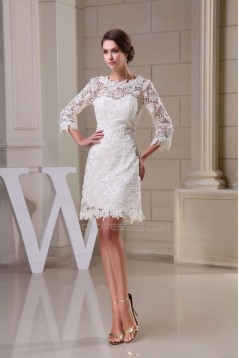 Short 3/4 Sleeves V-back Bridal Wedding Dress WD010251