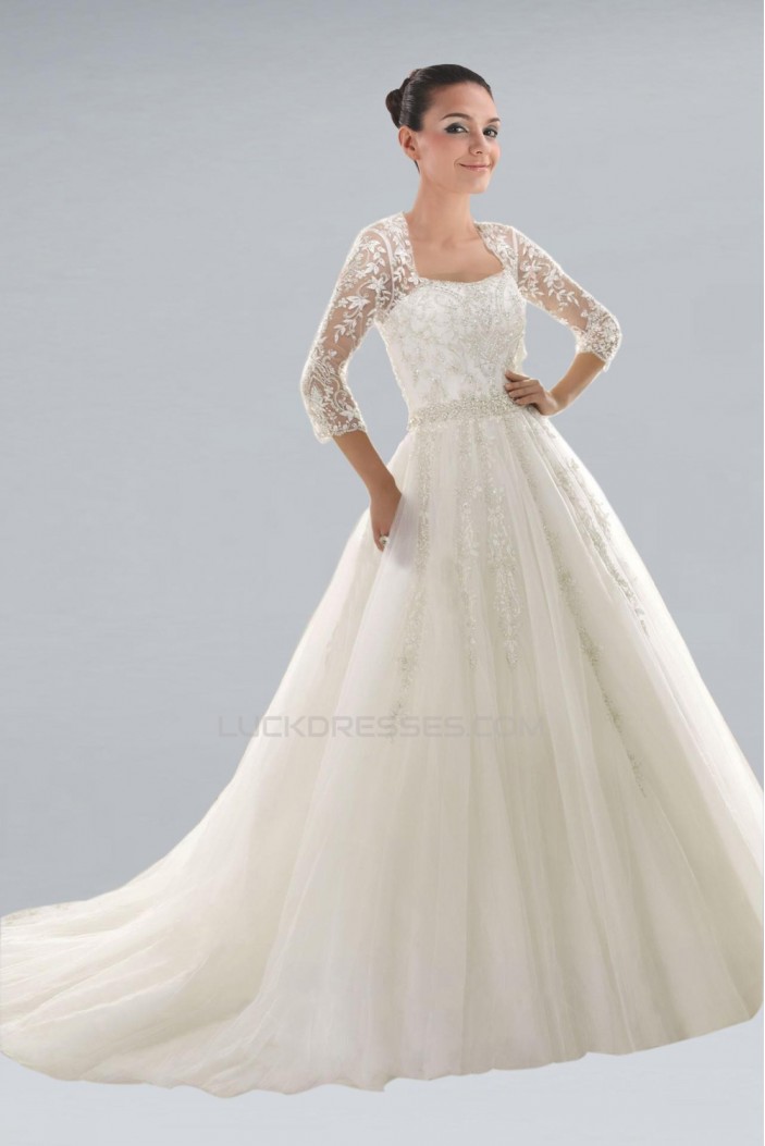 Elegant A-line 3/4 Sleeves Lace Beaded Bridal Gown WD010272