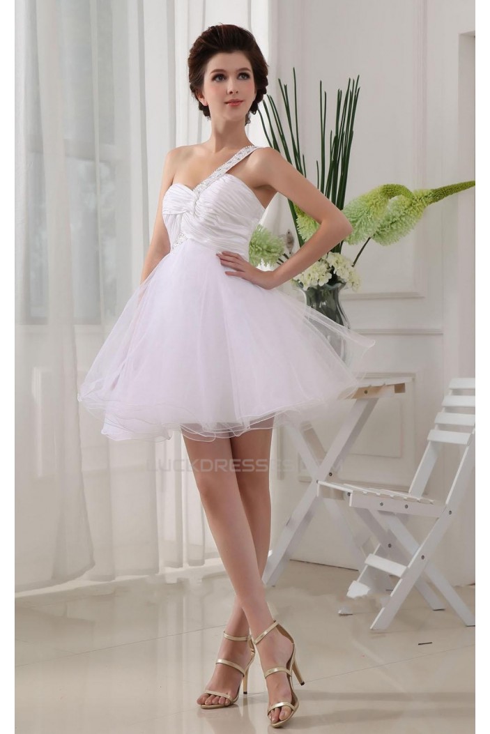A-line One Shoulder Short/Mini Beaded Bridal Wedding Dresses WD010282