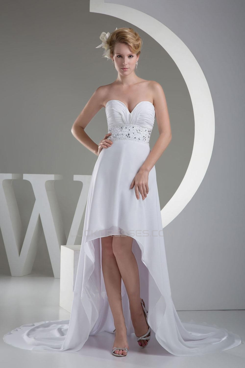 High Low Sweetheart Beaded Chiffon Bridal Wedding Dresses WD010286