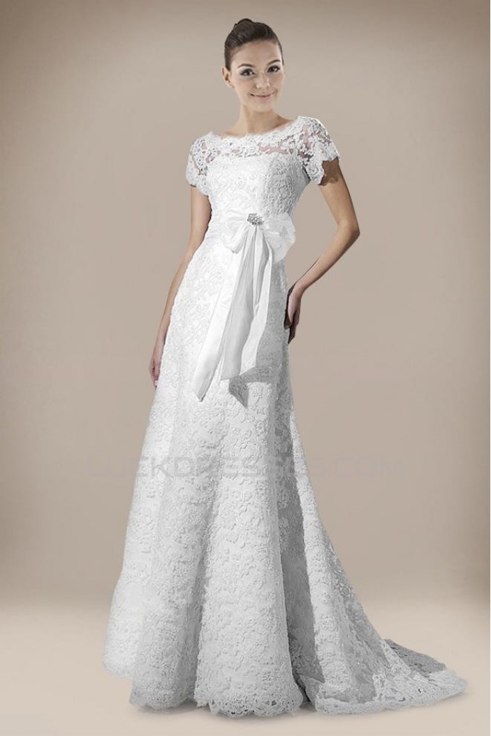 Elegant Short Sleeves Lace Bridal Wedding Dresses WD010295