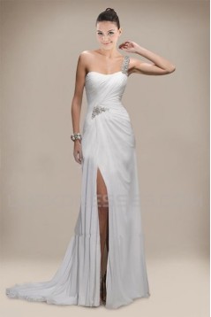 Sheath/Column One Shoulder Beaded Chiffon Bridal Wedding Dresses WD010303