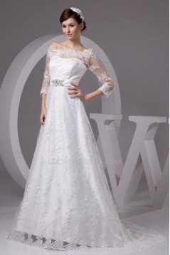 A-line Off the Shoulder 3/4 Sleeves Lace Bridal Wedding Dresses WD010327
