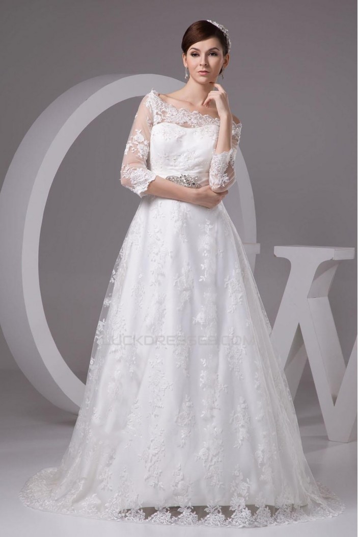 A-line Off the Shoulder 3/4 Sleeves Lace Bridal Wedding Dresses WD010327