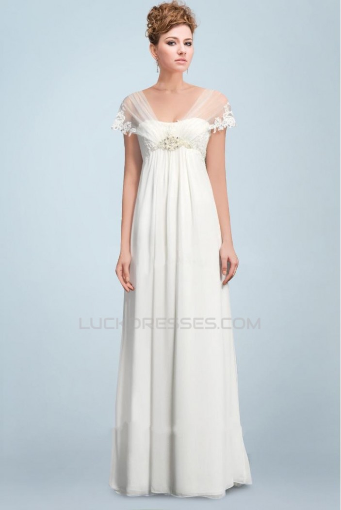 Empire Off the Shoulder Chiffon and Lace Bridal Maternity Wedding Dresses WD010340