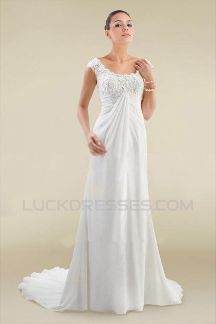 Sheath/Column Off the Shoulder Chiffon and Lace Bridal Wedding Dresses WD010364