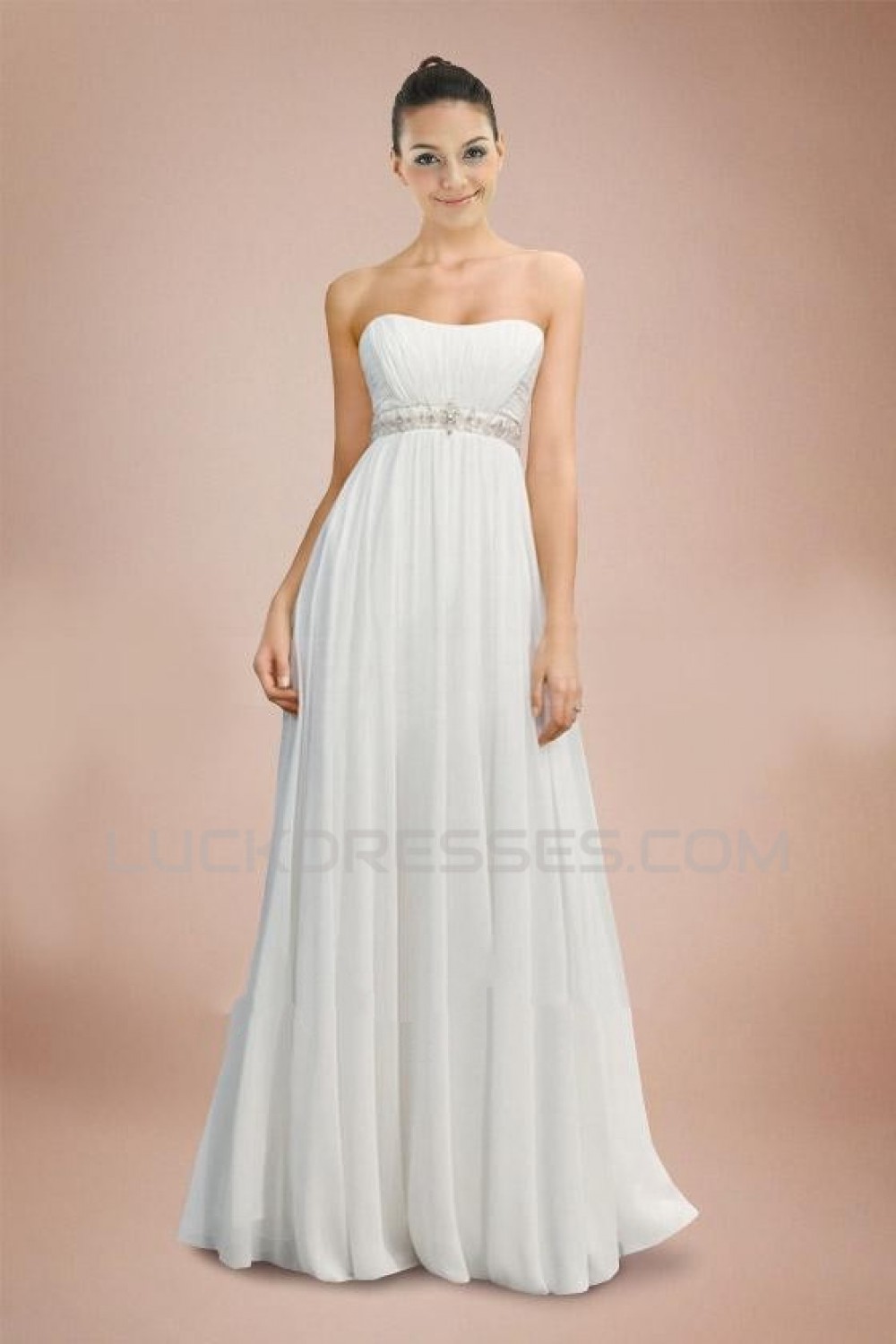 Empire Strapless Maternity Beaded Chiffon Bridal Wedding Dresses WD010365