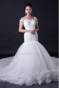Trumpet/Mermaid Beaded Lace Bridal Wedding Dresses with one and a half meters Train WD010388