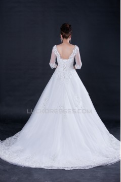 A-line Half Sleeves Beaded Lace Bridal Wedding Dresses WD010413