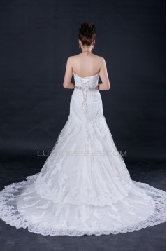 Trumpet/Mermaid Strapless Beaded Lace Bridal Wedding Dresses WD010414