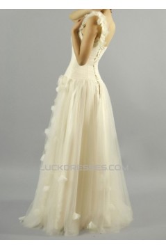 A-line One Shoulder Tulle Bridal Gown Wedding Dress WD010457