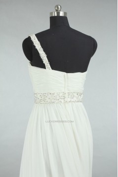 Sheath/Column One Shoulder Beaded Chiffon Bridal Gown Wedding Dress WD010466