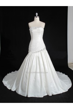 A-line Strapless Beaded Bridal Gown Wedding Dress WD010477