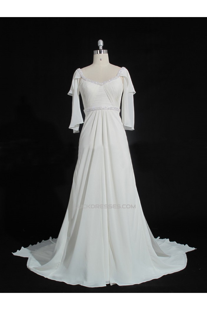 A-line Beaded Chiffon Bridal Gown Wedding Dress WD010479