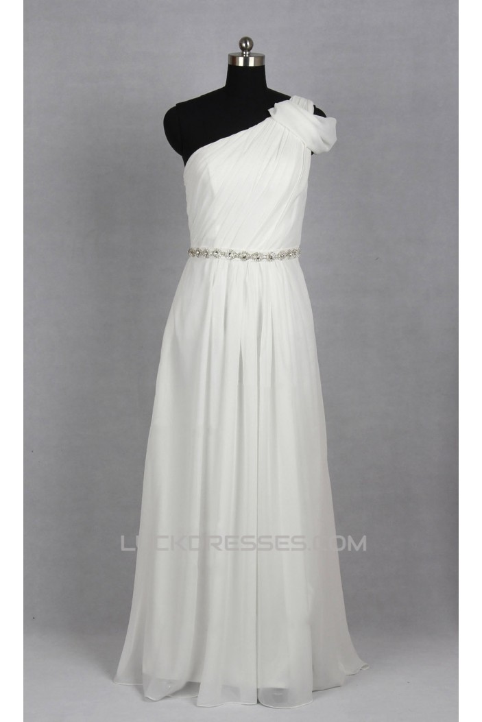 Sheath/Column Beaded One Shoulder Chiffon Bridal Gown Wedding Dress WD010493