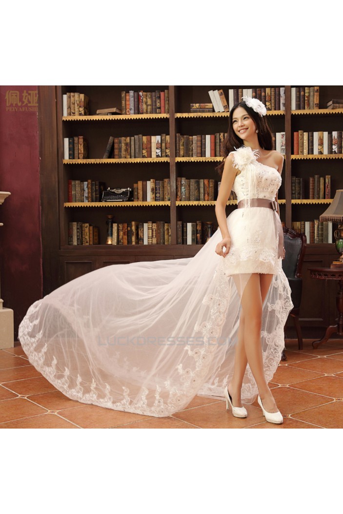 High Low One Shoulder Bridal Wedding Dresses WD010517