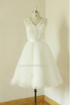 A-line V-neck Short Lace Bridal Wedding Dresses WD010522