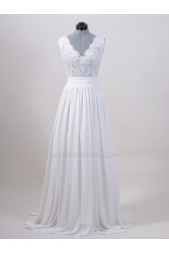 A-line V-neck Chiffon and Lace Bridal Wedding Dresses WD010555