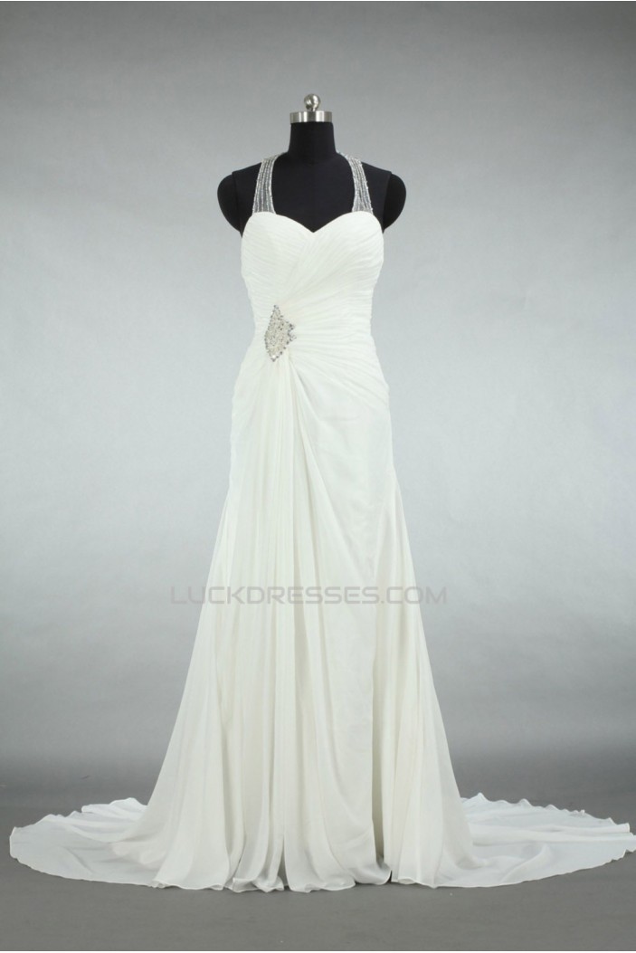 Sheath/Column Halter Beaded Chiffon Bridal Wedding Dresses WD010556
