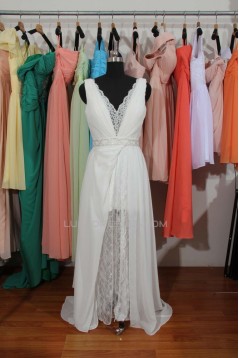 Sheath/Column V-neck Beaded Chiffon and Lace Bridal Wedding Dresses WD010559