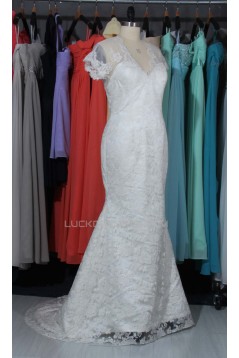 Trumpet/Mermaid V-neck Short Sleeves Lace Bridal Wedding Dresses WD010571