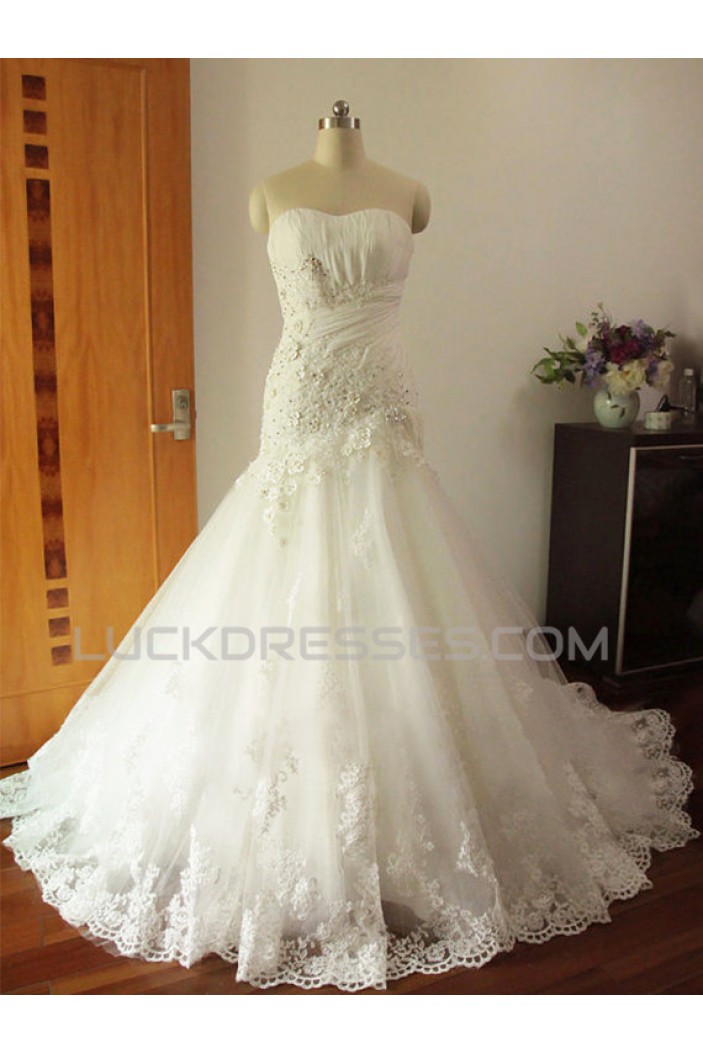 Trumpet/Mermaid Strapless Lace Bridal Wedding Dresses WD010572