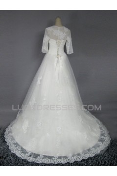 A-line Half Sleeves Lace Bridal Wedding Dresses WD010602