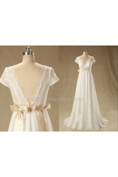 A-line Short Sleeves Chiffon and Lace Bridal Wedding Dresses WD010608
