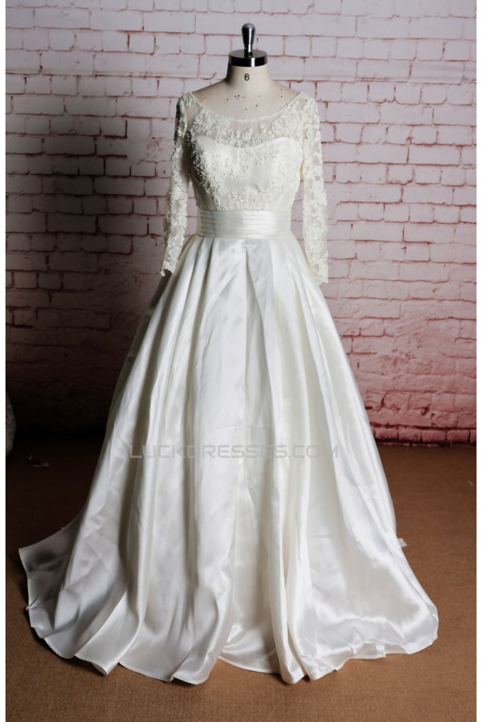 A-line Long Sleeves Lace Bridal Wedding Dresses WD010652