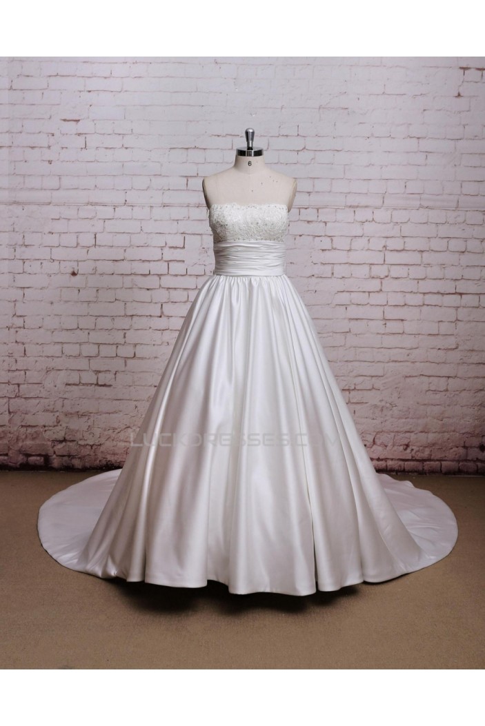 A-line Strapless Lace and Satin Bowknot Bridal Wedding Dresses WD010677