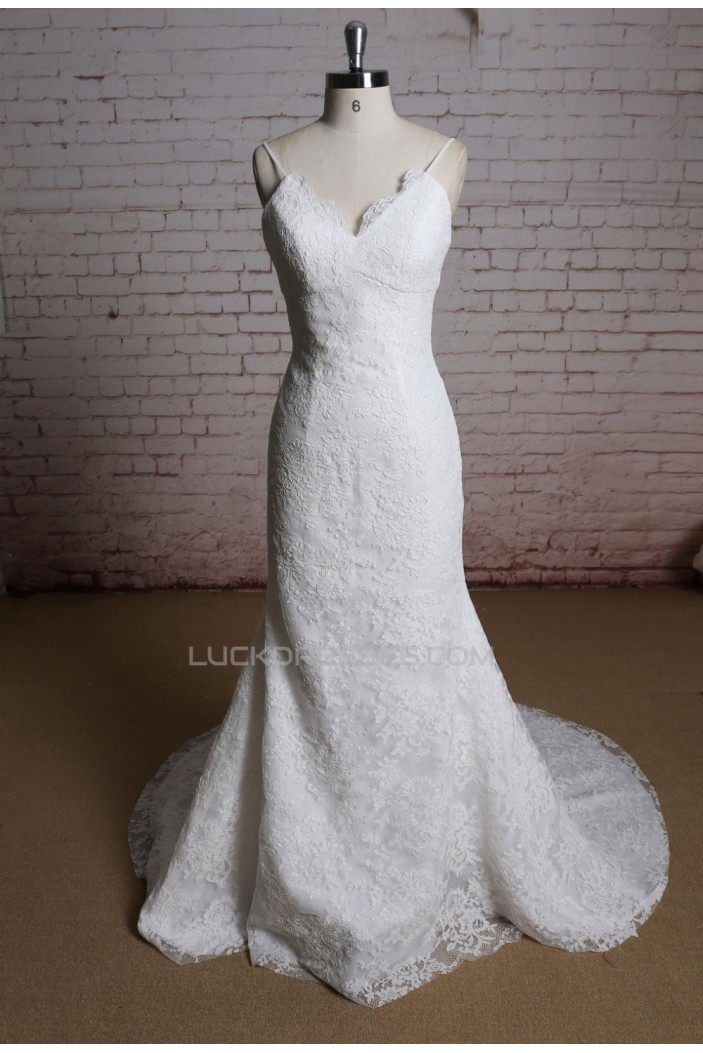 Trumpet/Mermaid Spaghetti Strap Lace Bridal Wedding Dresses WD010684