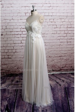 Sheath/Column Spaghetti Strap Tulle and Lace Bridal Wedding Dresses WD010687