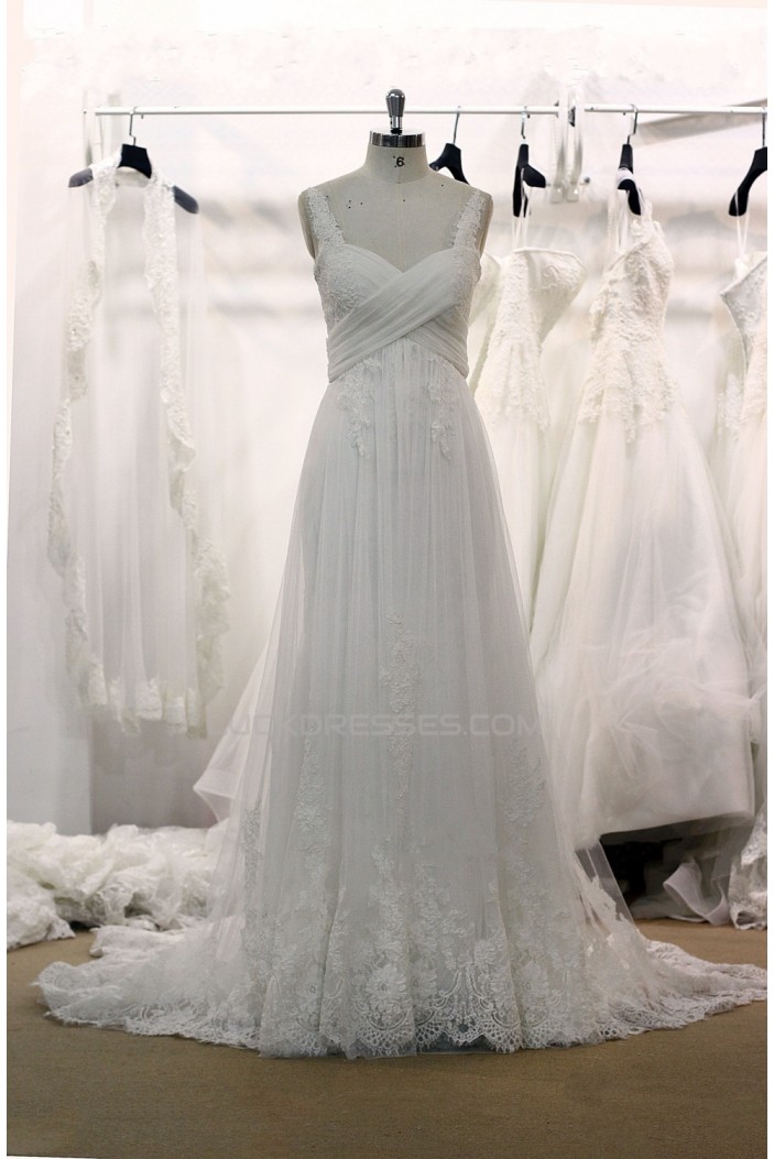 A-line Straps Lace and Tulle Bridal Wedding Dresses WD010699